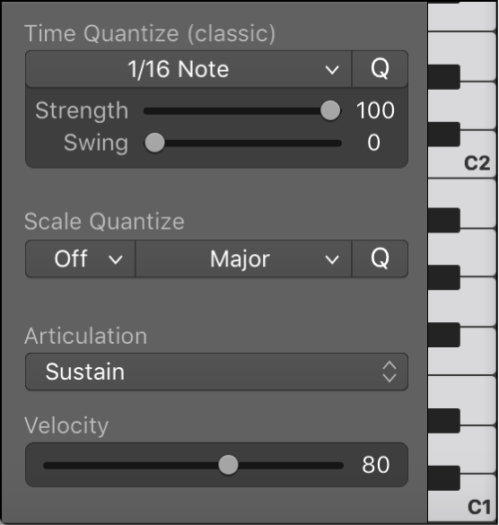 Figure. Articulation pop-up menu in Piano Roll Editor.