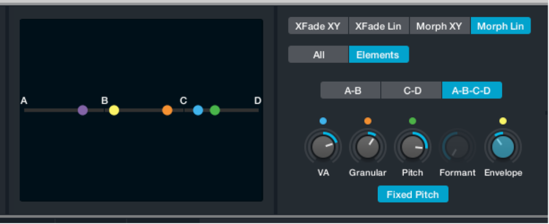 Figure. Morph Linear mode, showing individual element parameters.