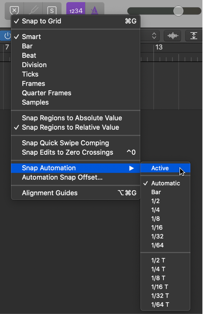 Figure. Pointing to the menu command in the Snap Automation submenu.