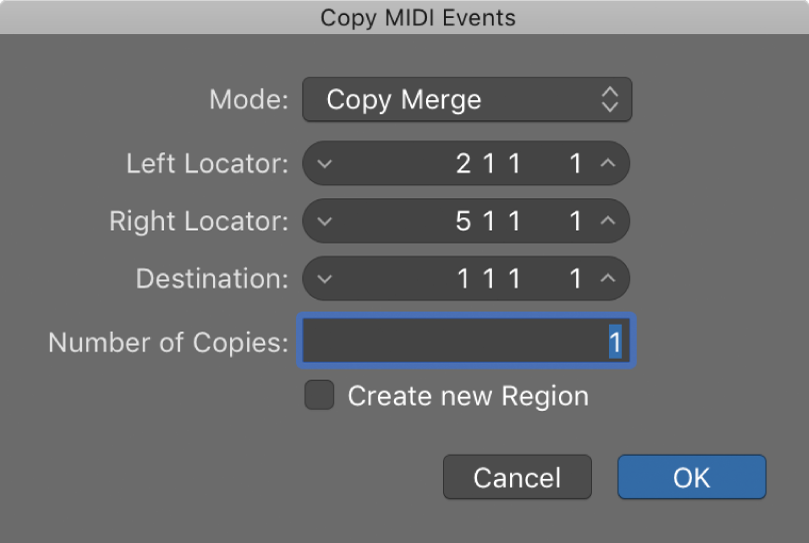 Figure. Copy MIDI Events dialog.