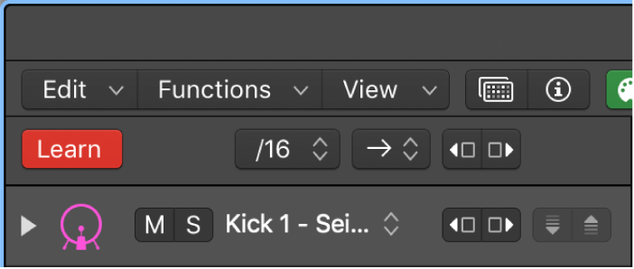 Learn Mode button active in the Step Sequencer menu bar.