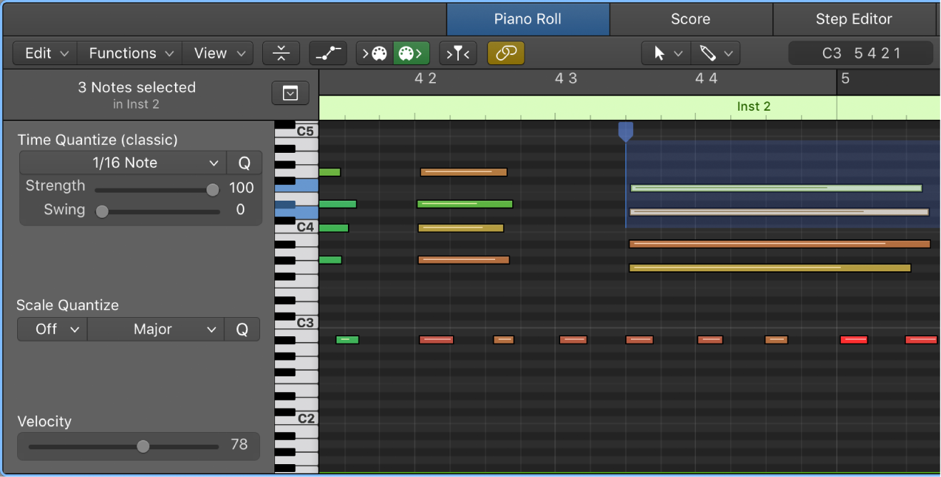 Figure. Piano Roll Editor, showing flex markers.