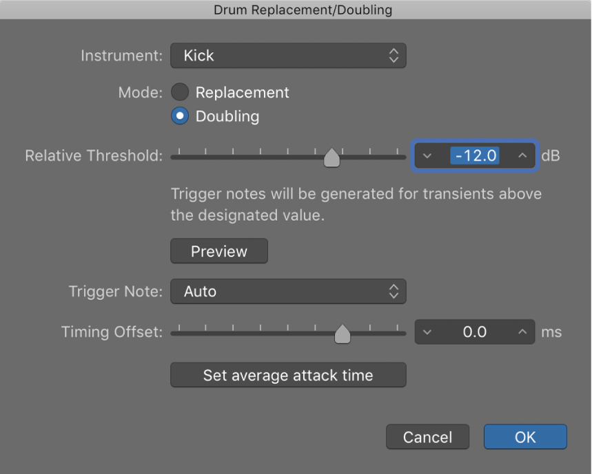 Figure. Drum Replacement/Doubling dialog.