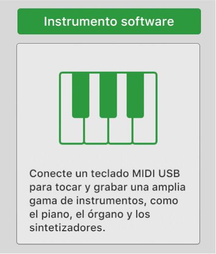 Ilustración. Se está seleccionado el botón “Instrumento de software y MIDI” en el cuadro de diálogo “Nuevas pistas”.