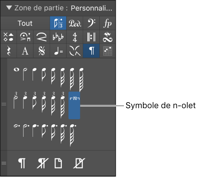 Figure. Symboles de N-triolet dans la palette des symboles