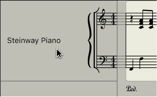 図。スコアエディタで選択されている音源トラックの音源名とすべてのリージョン。