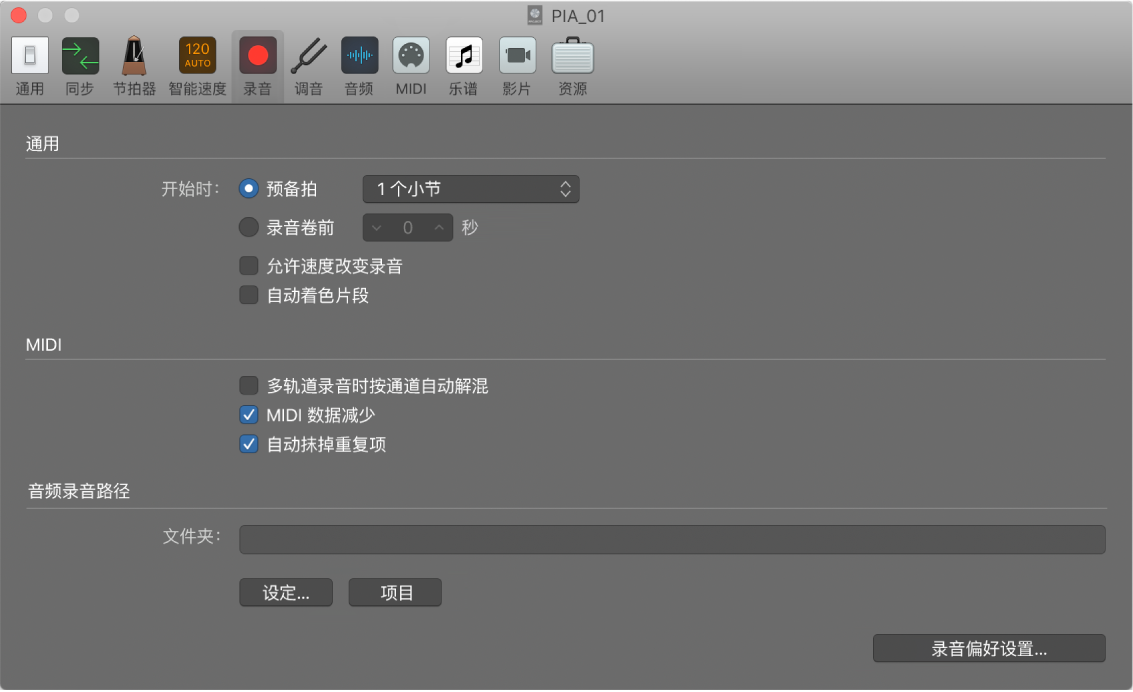 图。“录音”设置。