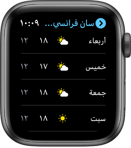 تطبيق الطقس يعرض توقعات الأسبوع.