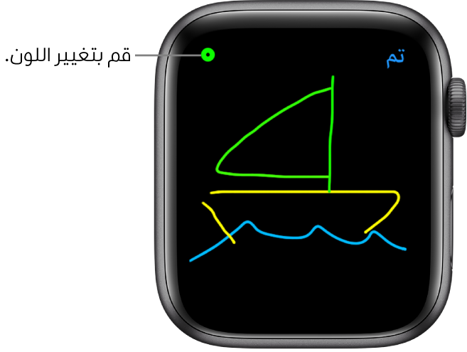 لوحة الرسم القماشية مع وجود تخطيط في المنتصف، ومنتقي الألوان في الزاوية العلوية اليمنى.