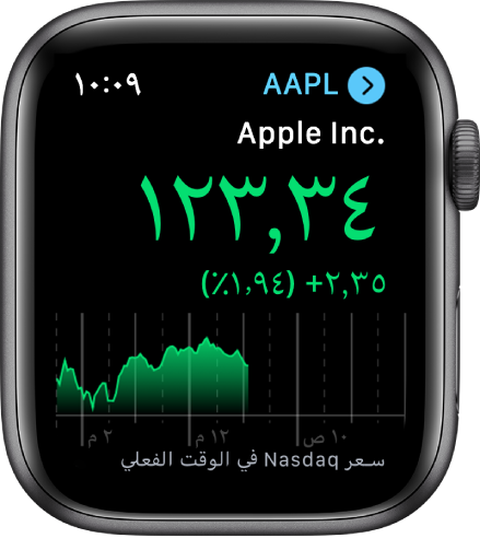 معلومات حول سهم في تطبيق الأسهم.