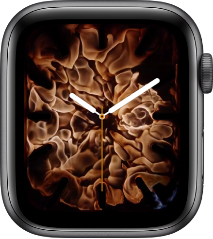 Циферблатът Fire and Water (Огън и вода), показващ аналогов часовник в средата и огън около него.