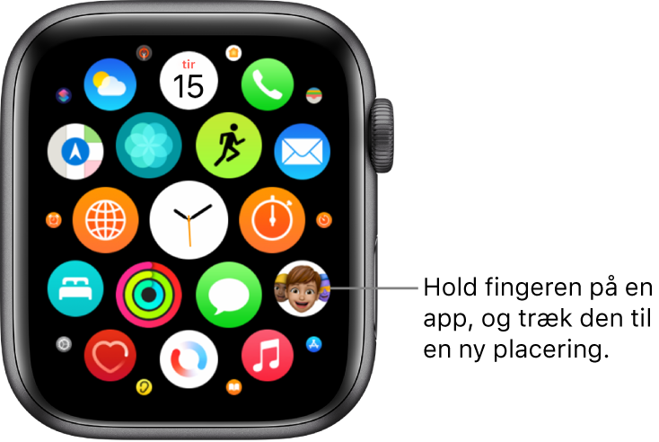 Hjemmeskærmen på Apple Watch i netoversigt.
