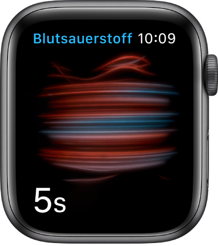 Die Anzeige „Blutsauerstoff“ mit einer Messung und einem Countdown, der bei 5 beginnt.