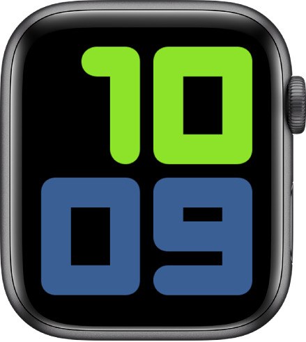 Numerals Duo watch face showing 10:09 in very large numbers.