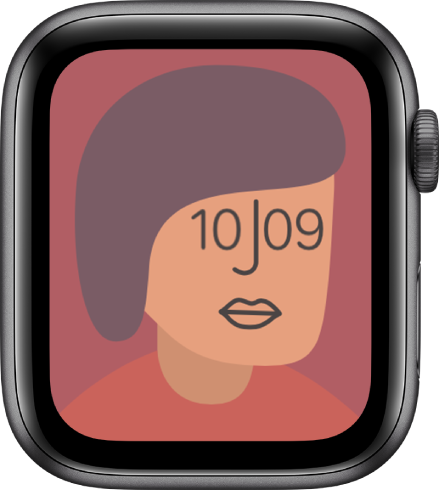 The Artist watch face, which displays the time. Tap the watch face to change the design.