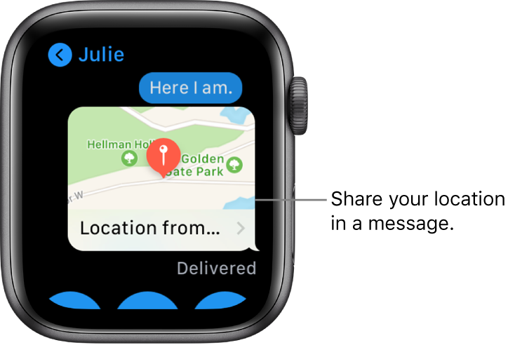 Messages screen showing a map of the sender's location.
