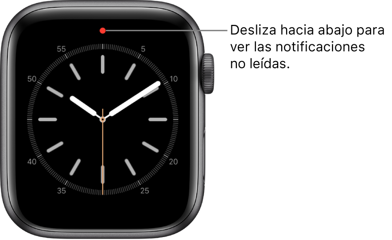 Cuando tienes una notificación sin leer, aparece un punto rojo en la parte superior central de la carátula.