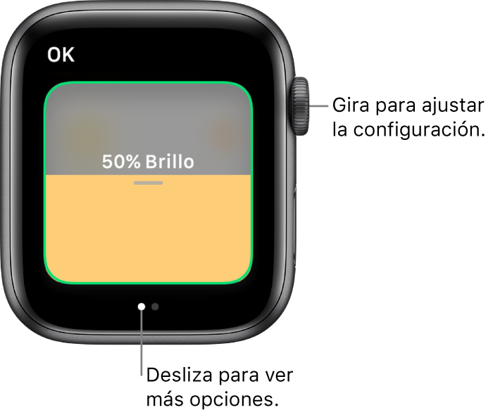 La app Casa mostrando la configuración de brillo para un foco.