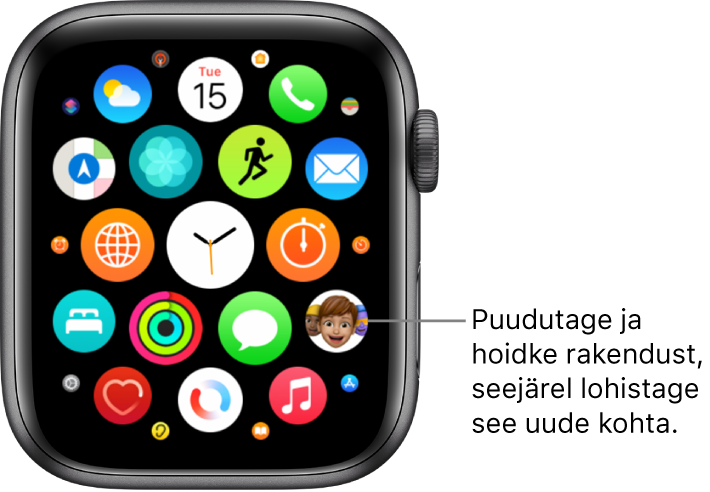 Apple Watchi Home Screen-kuva võrgustikvaates.