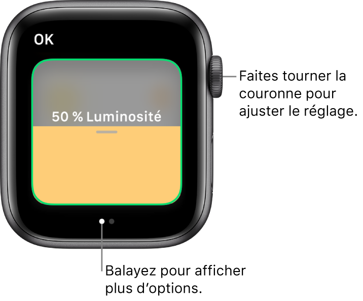 App Maison affichant un réglage de luminosité d’une ampoule.