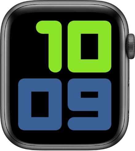עיצוב השעון ״שעה ודקות״, עם השעה 10:09 במספרים גדולים מאוד.