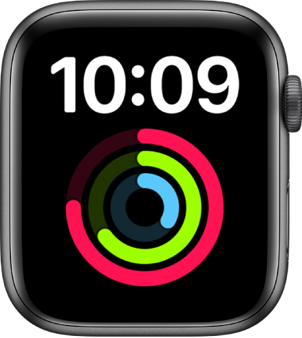 עיצוב השעון ״גדול״ מציג את השעה במבנה דיגיטלי בראש המסך. מתחת, מופיעה תצוגה גדולה של ״פעילות״.