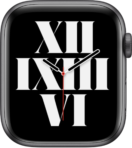 עיצוב השעון ״טיפוגרף״ מציג את השעה באמצעות ספרות רומיות.