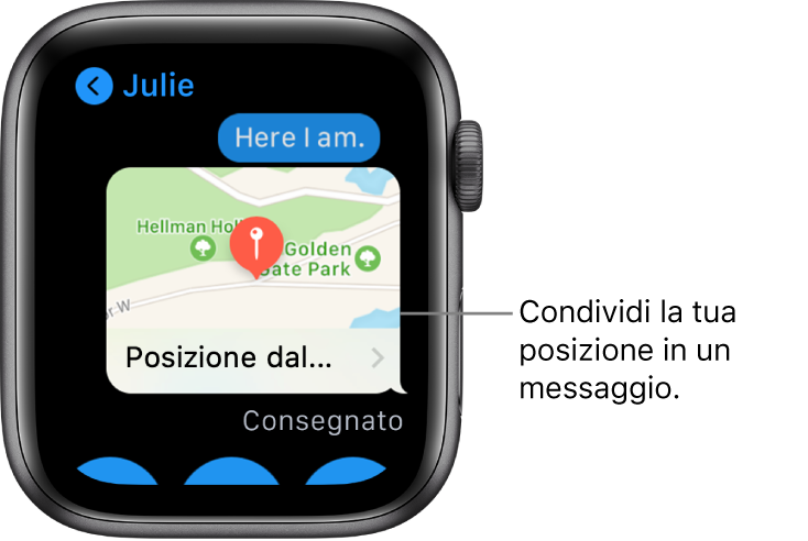 Schermata Messaggi mostrante una mappa della posizione del mittente.