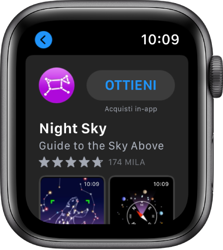 Apple Watch che mostra l’app App Store. Un campo di ricerca compare nella parte superiore del display, con sotto una raccolta di app.