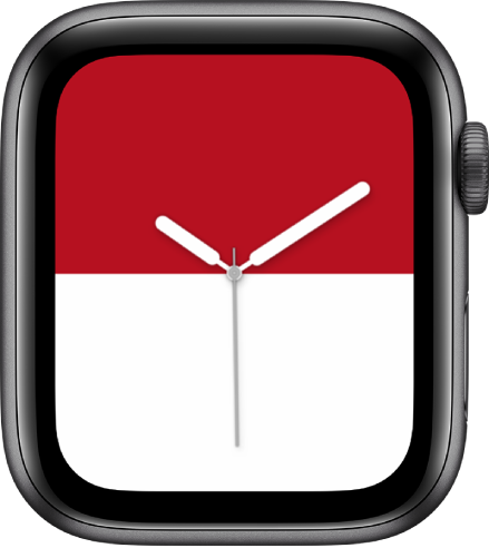 상단에 굵은 빨간색 스트라이프가 표시되고 하단에 굵은 흰색 스트라이프가 표시된 스트라이프 시계 페이스.