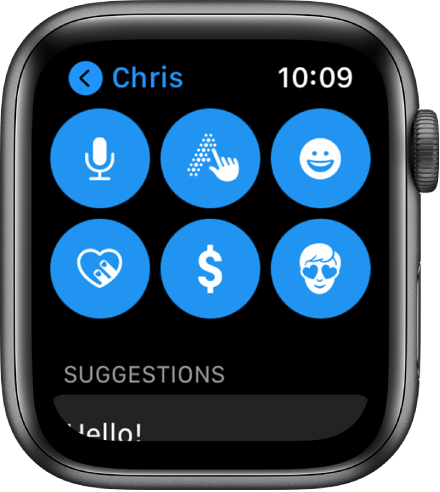 Ekrāns Messages, kurā redzama poga Apple Pay kopā ar pogām Dictate, Scribble, Emoji, Digital Touch un Memoji.