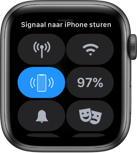 Bedieningspaneel met links in het midden de knop 'Stuur signaal naar iPhone'.