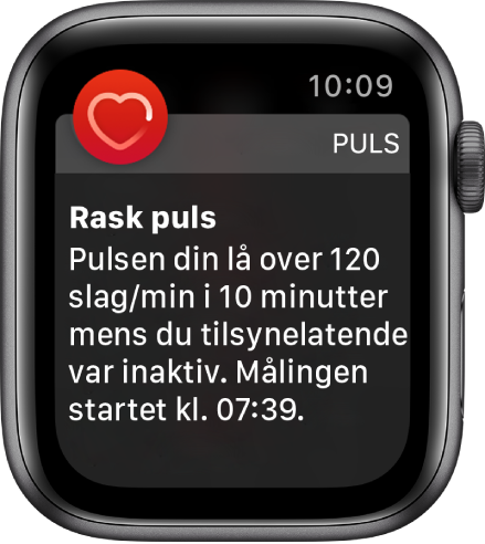 Et Puls-varsel som viser rask puls.