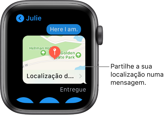Ecrã Mensagens, com um mapa com a localização do remetente.