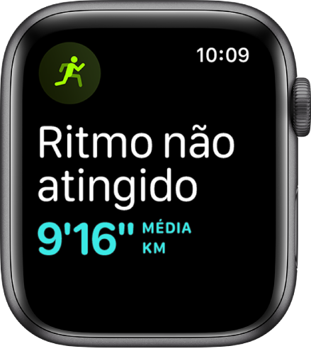 Um ecrã Treino que indica que está a correr abaixo da sua meta de ritmo.