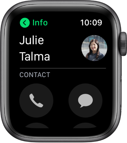 Zaslon aplikacije Phone (Telefon) prikazuje stik in gumba Call (Klic) ter Message (sporočilo).