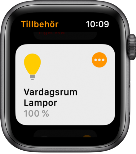 Appen Hem med ett lamptillbehör. Justera inställningarna för tillbehöret genom att trycka på symbolen i det övre högra hörnet på det.