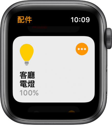 「家庭」App 顯示燈具配件。點一下配件右上角的圖像來調整設定。