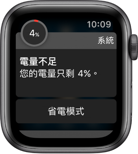 電量過低提示包含一個按鈕，您可以點一下來進入「省電模式」。