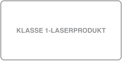 Et mærkat med teksten “Klasse 1-laserprodukt” eller “Class 1 laser product”.