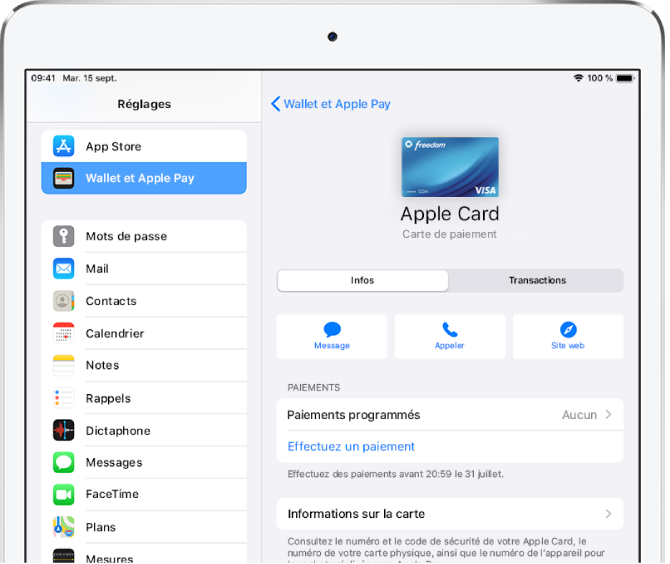 Écran de détails de l’Apple Card.