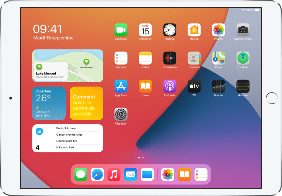Le widget Plans et trois autres widgets dans l’affichage du jour.