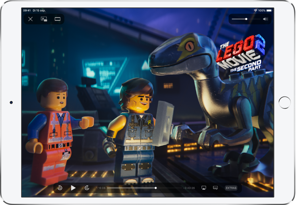 Een film die in de Apple TV-app wordt afgespeeld, met de afspeelregelaars in beeld.
