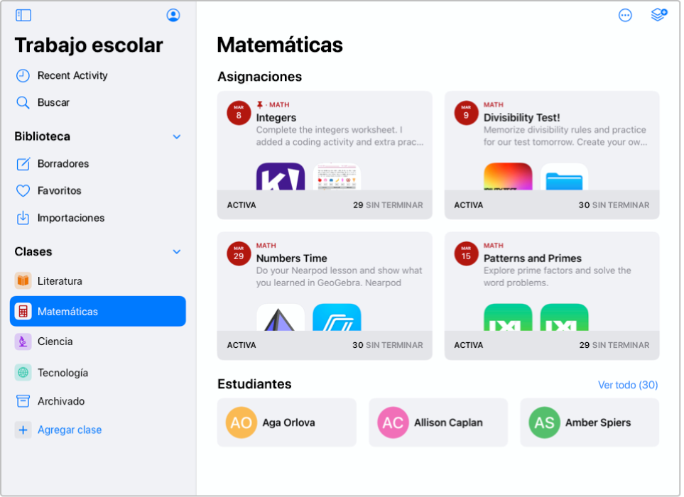 Captura de pantalla de la app Tareas Escolares.