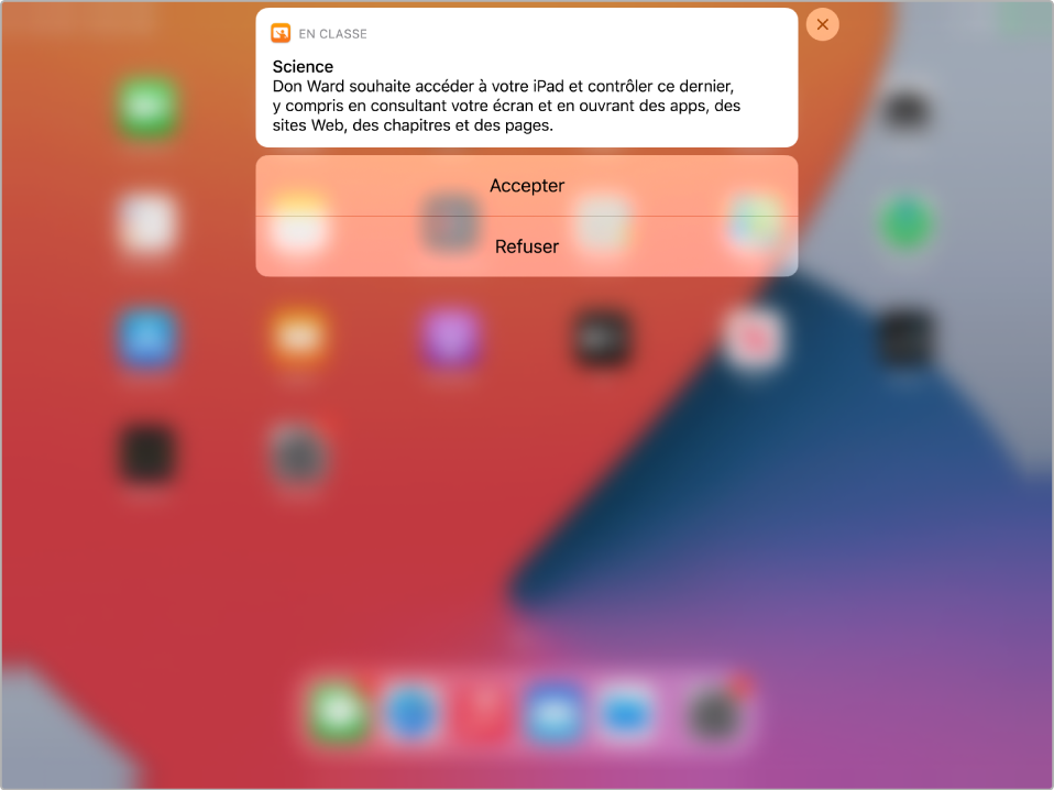Un écran d’iPad qui affiche une notification de connexion à distance.