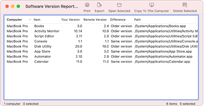 System Report window