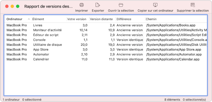 Fenêtre Rapport système