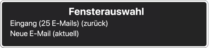 Die Fensterauswahl listet zwei geöffnete Fenster auf.