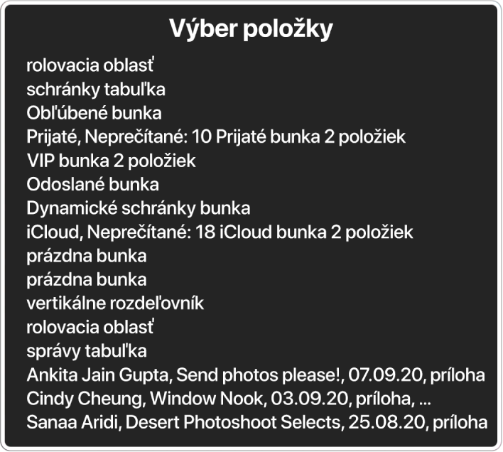 Nástroj Výber položky je panel, ktorý zobrazuje položky, ako napríklad prázdnu rolovaciu oblasť, tlačidlo Zatvoriť, panel s nástrojmi a tlačidlo Zdieľať a iné.