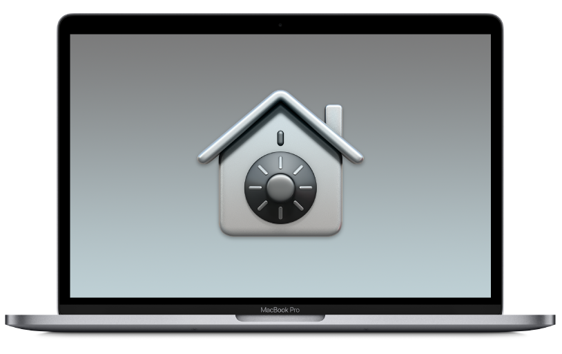 A Mac laptop open showing the icon for FileVault.